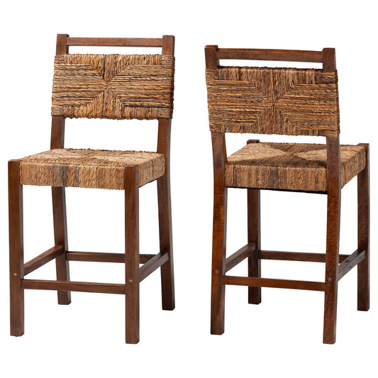 bali & pari - Cordoba Set of 2 Counter Stools in Natural Seagrass/Teak - Luanda-Seagrass-CS view 1