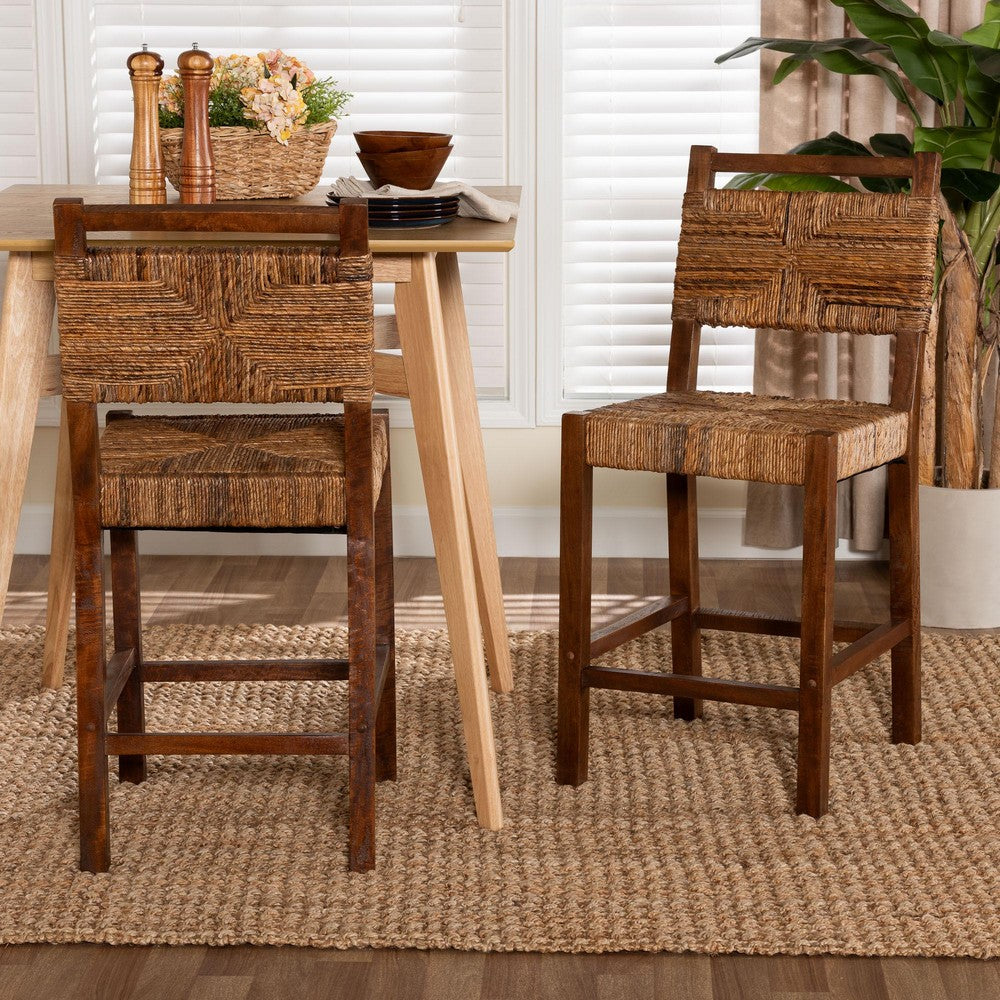 bali & pari - Cordoba Set of 2 Counter Stools in Natural Seagrass/Teak - Luanda-Seagrass-CS view 7