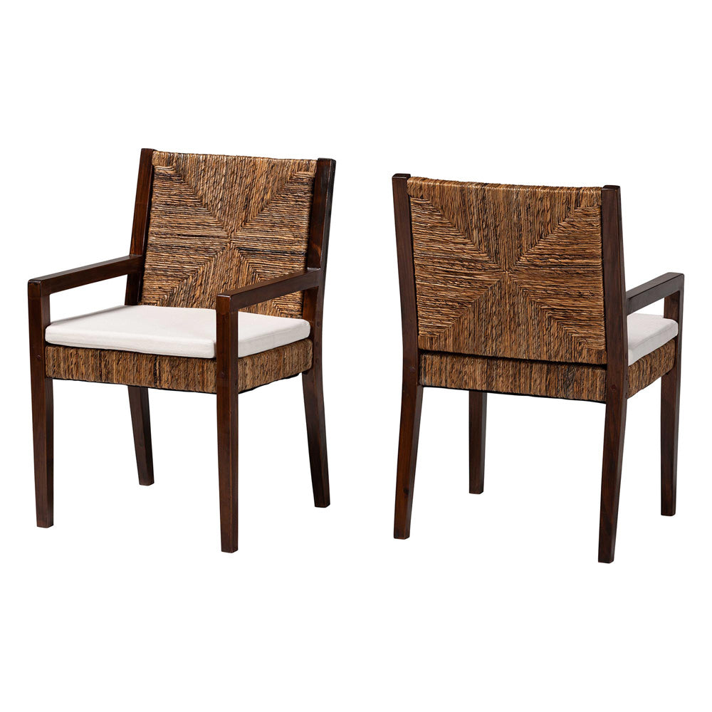 bali & pari - Cordoba Set of 2 Dining Chairs in Natural Brown/Dark Brown - Cabra-Brn Wood/Nat Seagrass-Cushion-AC-KD Box view 1