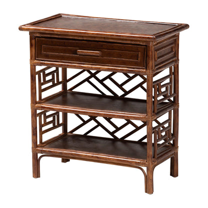 bali & pari - Daemyn Nightstand in Marbled Tortoise Brown - WS199-Sm-Tortoise Rattan-NS view 1