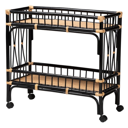 bali & pari - Dalinda Cart in Black/Natural Brown - DCWH1002-Black and Light Honey Rattan-Isabel Cart view 1