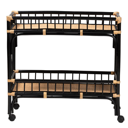 bali & pari - Dalinda Cart in Black/Natural Brown - DCWH1002-Black and Light Honey Rattan-Isabel Cart view 2