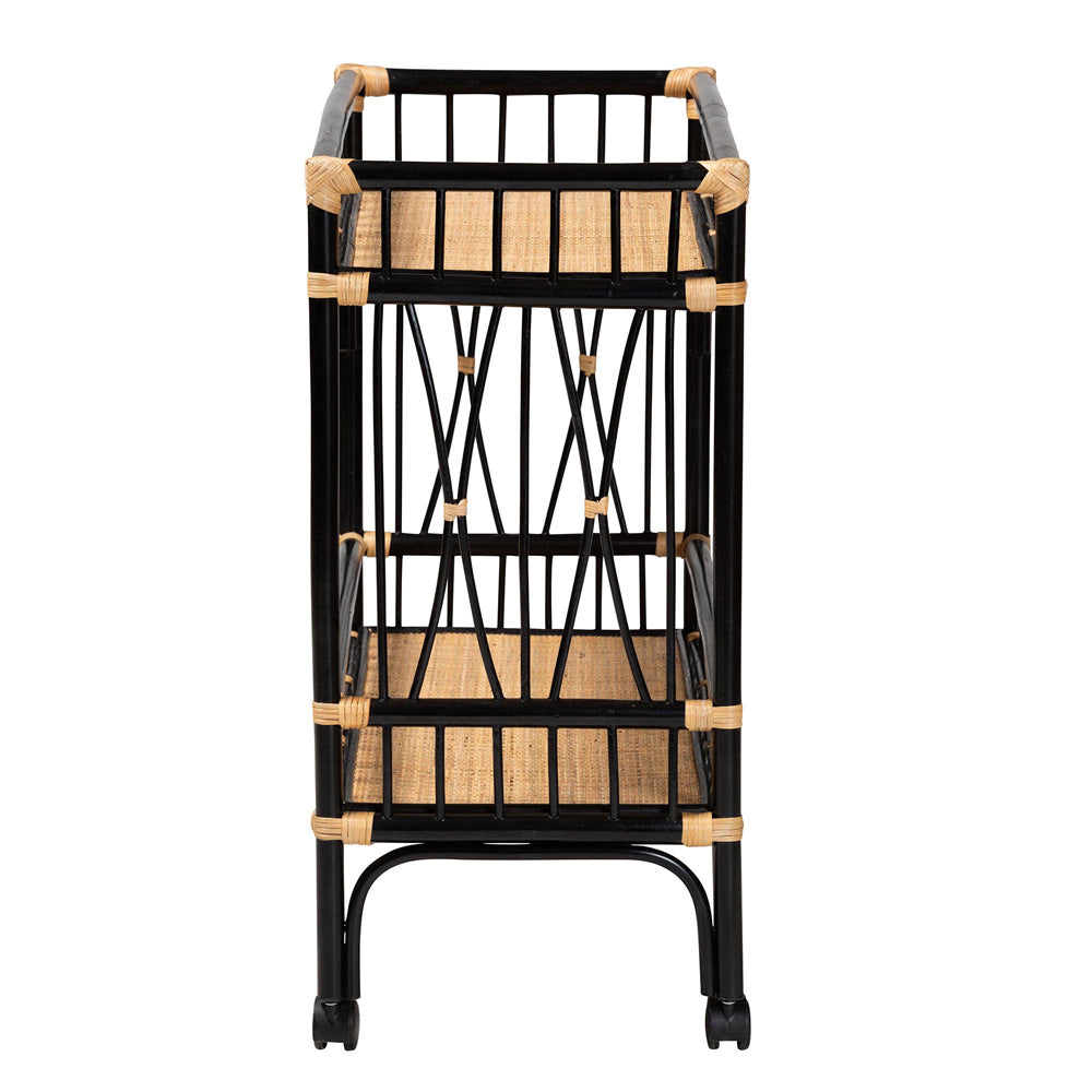 bali & pari - Dalinda Cart in Black/Natural Brown - DCWH1002-Black and Light Honey Rattan-Isabel Cart view 3