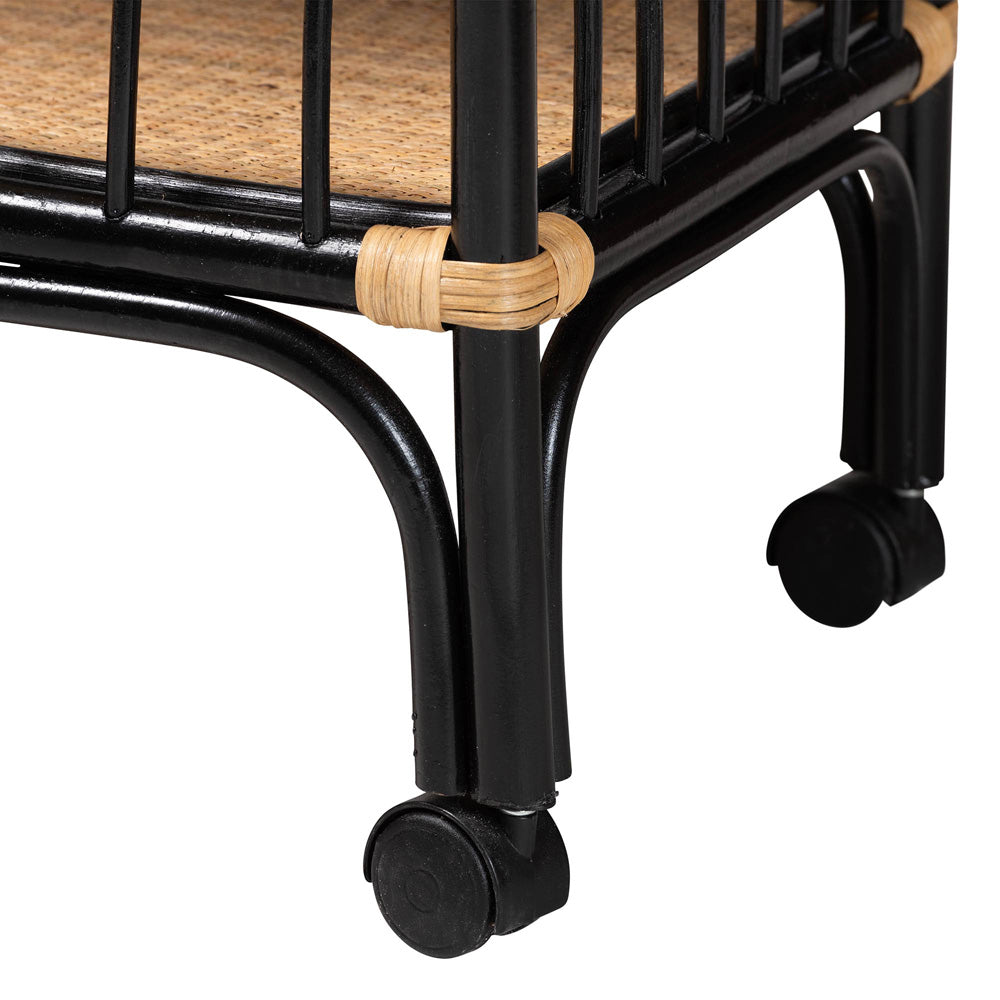 bali & pari - Dalinda Cart in Black/Natural Brown - DCWH1002-Black and Light Honey Rattan-Isabel Cart view 4