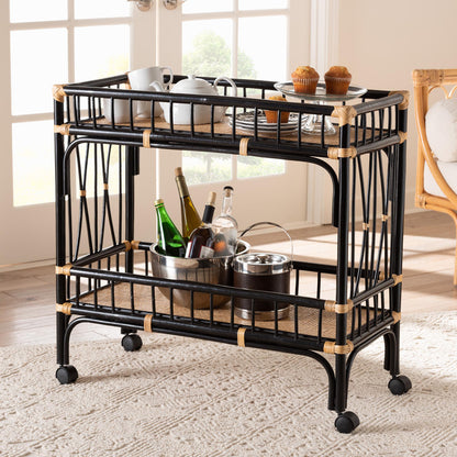 bali & pari - Dalinda Cart in Black/Natural Brown - DCWH1002-Black and Light Honey Rattan-Isabel Cart view 6