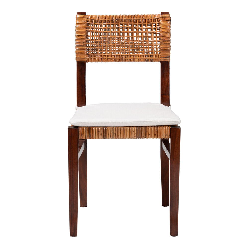 bali & pari - Dameka Dining Chair in Honey/White/Dark Brown - MD-39656 Afzal-Brown/Rattan Honey-DC view 2