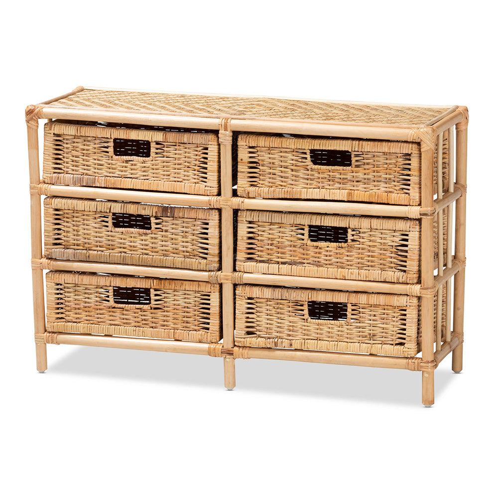 bali & pari - Dariana Storage Cabinet in Natural Brown - RBS018-Rattan-6DW-Cabinet view 1