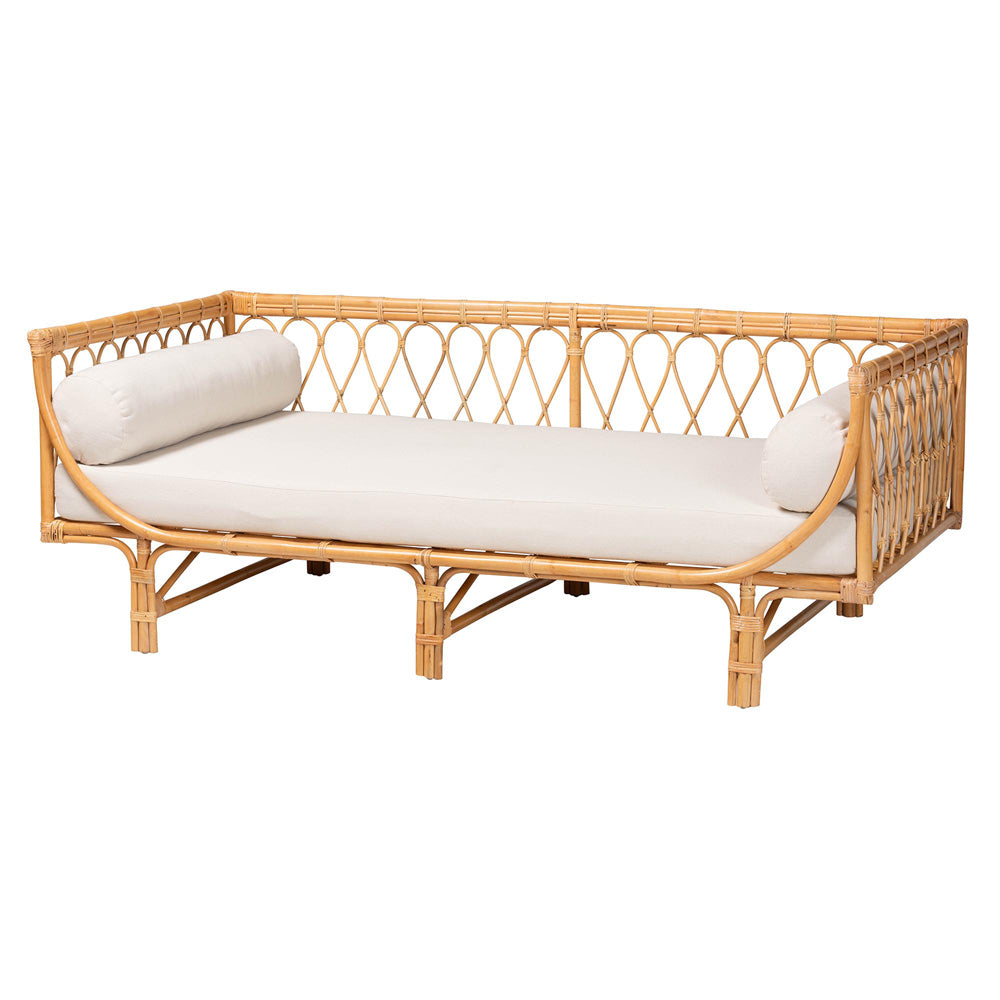bali & pari - Davida Daybed in White/Natural Brown - DCWH10012-Light Honey Rattan-Aliki Daybed view 1