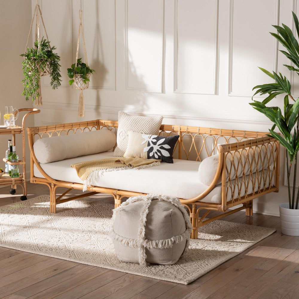 bali & pari - Davida Daybed in White/Natural Brown - DCWH10012-Light Honey Rattan-Aliki Daybed view 7