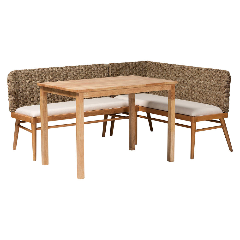bali & pari - Denver Dining Set in Brown/White/Natural - Denver-Natural Seagrass-3PC Dining Set view 1