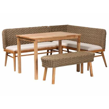 bali & pari - Denver Dining Set in Brown/White/Natural - Denver-Natural Seagrass-4PC Dining Set view 1