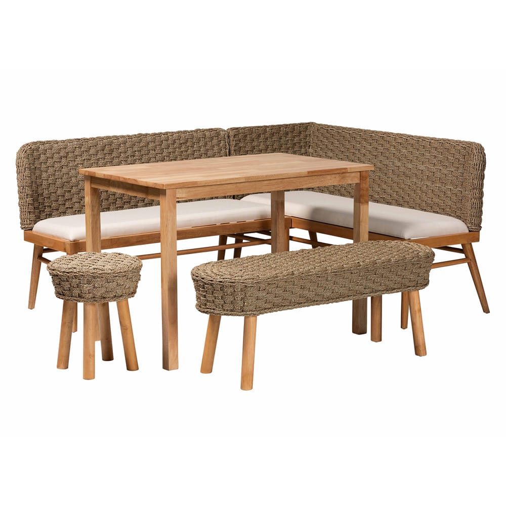 bali & pari - Denver Dining Set in Brown/White/Natural - Denver-Natural Seagrass-5PC Dining Set view 1