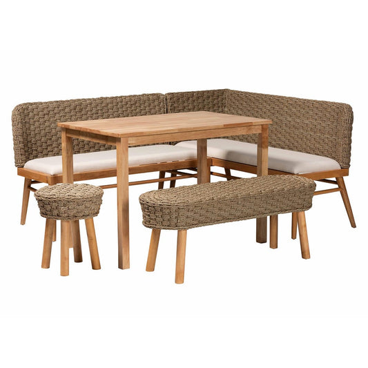 bali & pari - Denver Dining Set in Brown/White/Natural - Denver-Natural Seagrass-5PC Dining Set view 1