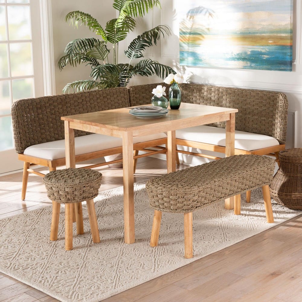 bali & pari - Denver Dining Set in Brown/White/Natural - Denver-Natural Seagrass-5PC Dining Set view 11