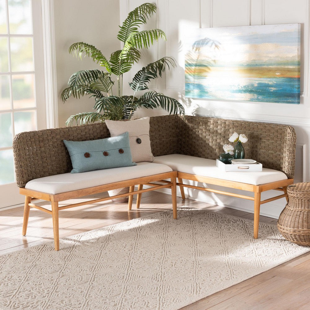 bali & pari - Denver Dining Set in Brown/White/Natural - Denver-Natural Seagrass with backs-2PC Bench Set view 7