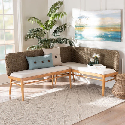 bali & pari - Denver Dining Set in Brown/White/Natural - Denver-Natural Seagrass with backs-2PC Bench Set view 7