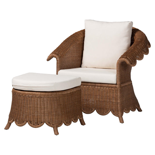 bali & pari  - Detta Living Room Set in Peanut Brown - Detta-Peanut Brown-Rattan-2PC Lounge Chair with Stool-Set view 1