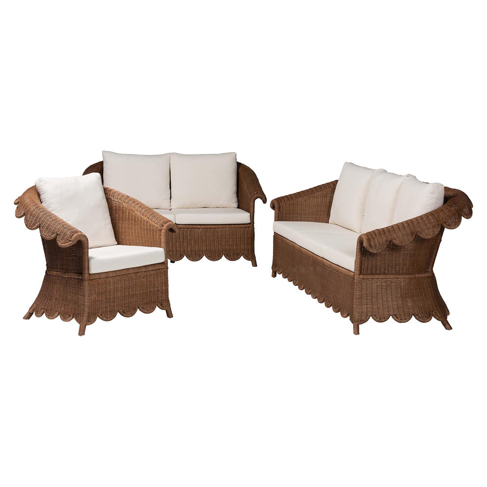 bali & pari  - Detta Sofa Set in Peanut Brown - Detta-Peanut Brown-Rattan-3PC Set view 1