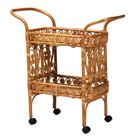 bali & pari - Diwata Kitchen Cart in Natural Brown - DCWH10015-Decore-Natural Rattan-Cart view 1