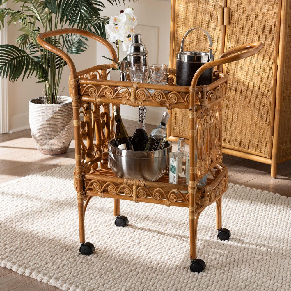 bali & pari - Diwata Kitchen Cart in Natural Brown - DCWH10015-Decore-Natural Rattan-Cart view 7