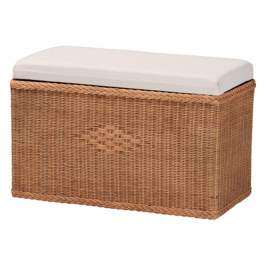 bali & pari - Eamon Storage Bench in Brown - WS133-Brown Rattan-Cushioned Storage Bench view 1