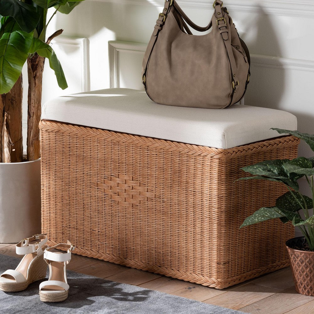 bali & pari - Eamon Storage Bench in Brown - WS133-Brown Rattan-Cushioned Storage Bench view 8