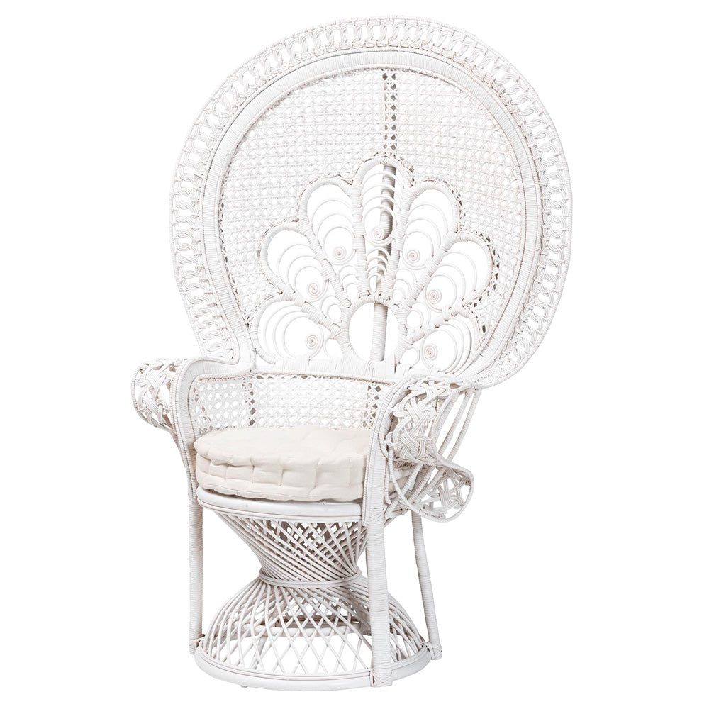bali & pari - Ediva Chair in White/White - Peacock-001-Rattan-White-AC view 1