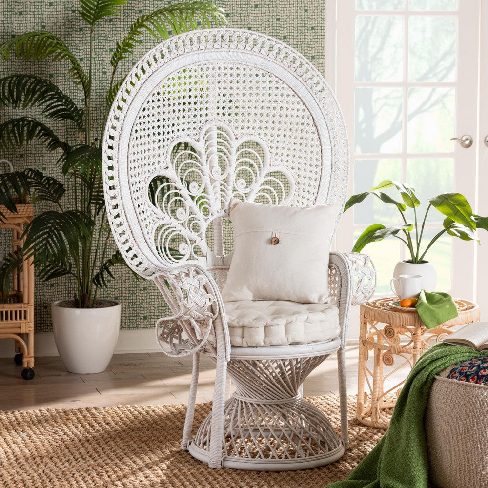 bali & pari - Ediva Chair in White/White - Peacock-001-Rattan-White-AC view 8