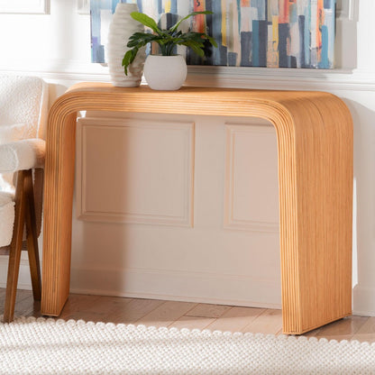 bali & pari - Eilis Console Table in Light Honey - Waterfall Model 2-Light Honey-Rattan-Console Table view 9
