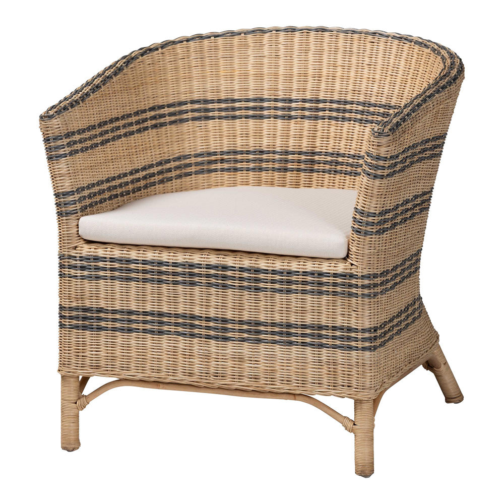 bali & pari  - Elda Arm Chair in Natural Brown/Blue - Elda-Natural/Blue Stripes-Rattan-Cushion-DC view 1
