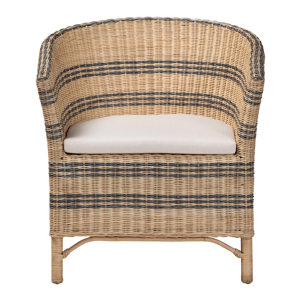 bali & pari  - Elda Arm Chair in Natural Brown/Blue - Elda-Natural/Blue Stripes-Rattan-Cushion-DC view 2