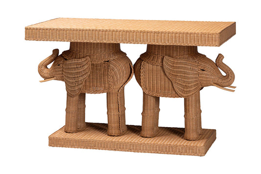 bali & pari - Elissa Console Table - Elephant-Light Honey Rattan-Console Table view 1