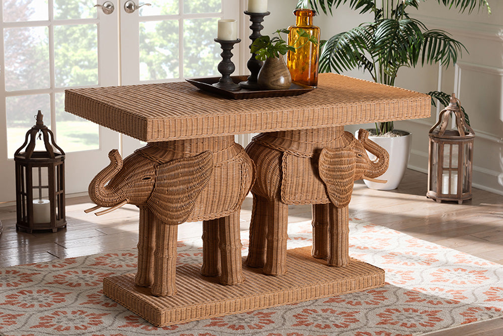 bali & pari - Elissa Console Table - Elephant-Light Honey Rattan-Console Table view 5