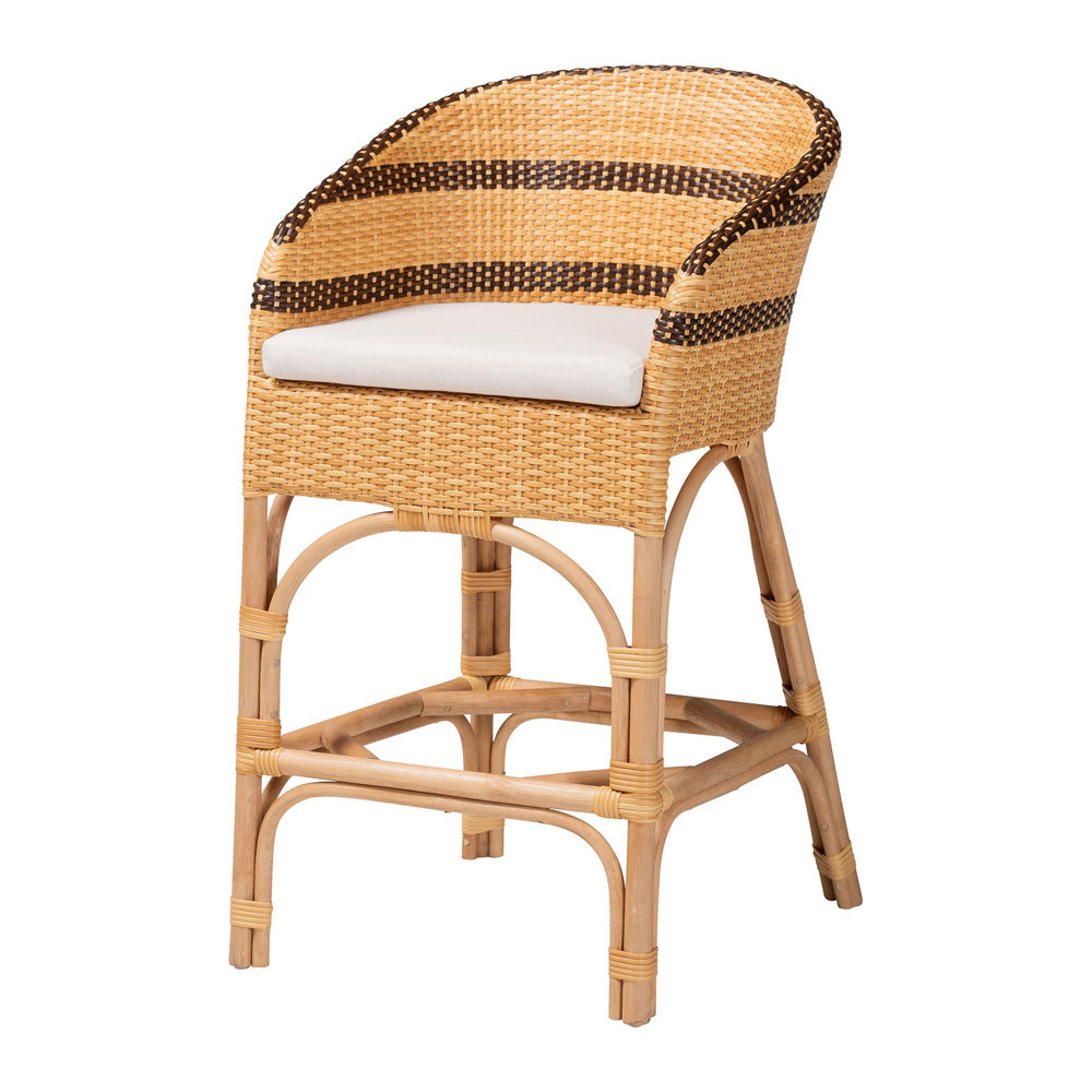 bali & pari  - Elma Counter Stool in Natural Brown/Dark Brown - Elma-Natural/Brown Stripes-Rattan-Cushion-CS view 1