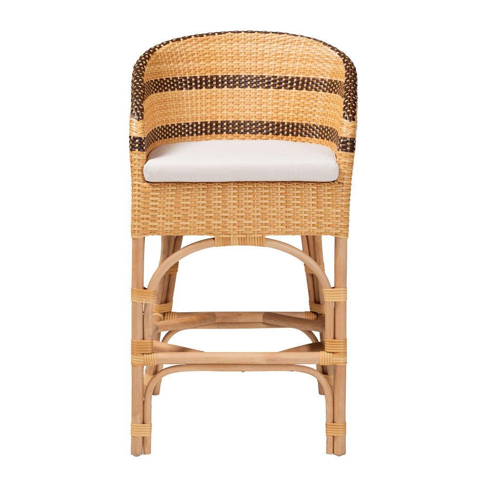 bali & pari  - Elma Counter Stool in Natural Brown/Dark Brown - Elma-Natural/Brown Stripes-Rattan-Cushion-CS view 2