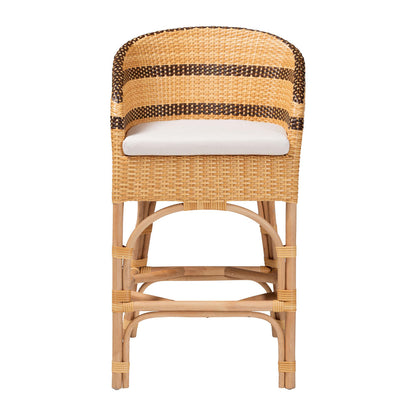 bali & pari  - Elma Counter Stool in Natural Brown/Dark Brown - Elma-Natural/Brown Stripes-Rattan-Cushion-CS view 2