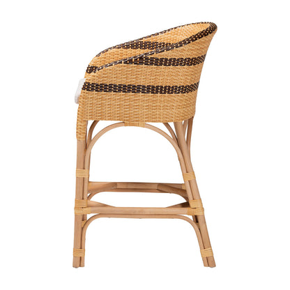 bali & pari  - Elma Counter Stool in Natural Brown/Dark Brown - Elma-Natural/Brown Stripes-Rattan-Cushion-CS view 3
