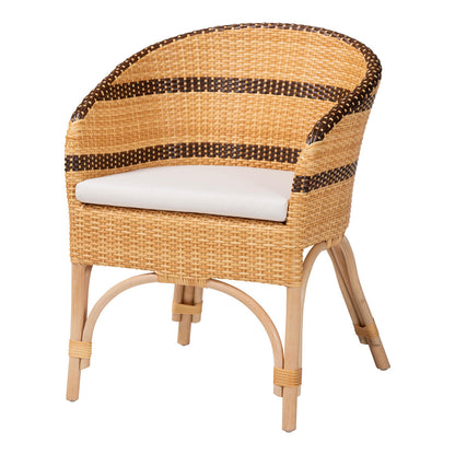 bali & pari  - Elma Dining Chair in Natural Brown/Dark Brown - Elma-Natural/Brown Stripes-Rattan-Cushion-DC view 1