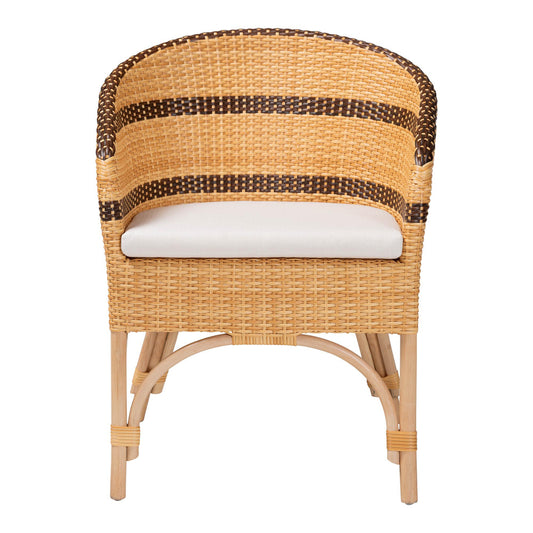 bali & pari  - Elma Dining Chair in Natural Brown/Dark Brown - Elma-Natural/Brown Stripes-Rattan-Cushion-DC view 2