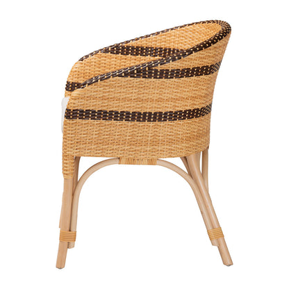 bali & pari  - Elma Dining Chair in Natural Brown/Dark Brown - Elma-Natural/Brown Stripes-Rattan-Cushion-DC view 3