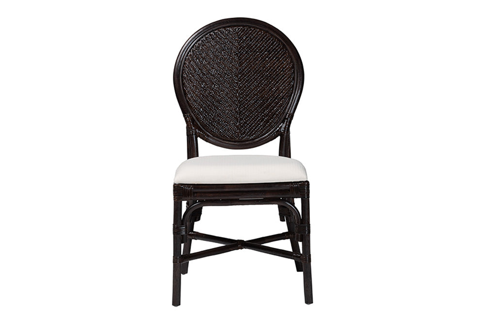 bali & pari - Elmer Dining Chair - Elmer-Coffee Bean Rattan-White Cushion-DC view 2
