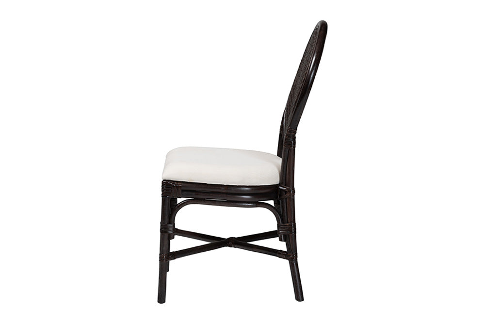 bali & pari - Elmer Dining Chair - Elmer-Coffee Bean Rattan-White Cushion-DC view 3