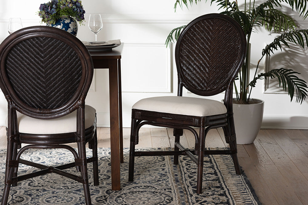 bali & pari - Elmer Dining Chair - Elmer-Coffee Bean Rattan-White Cushion-DC view 5