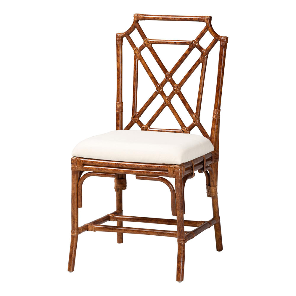 bali & pari - Esmery Dining Chair in Marbled Tortoise Brown/White - WS193-Tortoise Cushion-Rattan-DC view 1