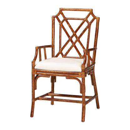 bali & pari - Esmery Dining Chair in Marbled Tortoise Brown/White - WS194-Tortoise Cushion-Rattan-Arm-DC view 1