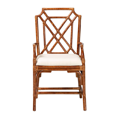 bali & pari - Esmery Dining Chair in Marbled Tortoise Brown/White - WS194-Tortoise Cushion-Rattan-Arm-DC view 2