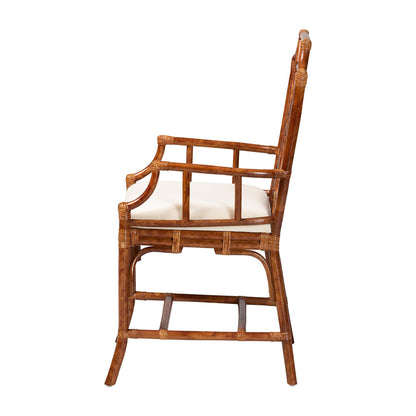 bali & pari - Esmery Dining Chair in Marbled Tortoise Brown/White - WS194-Tortoise Cushion-Rattan-Arm-DC view 3