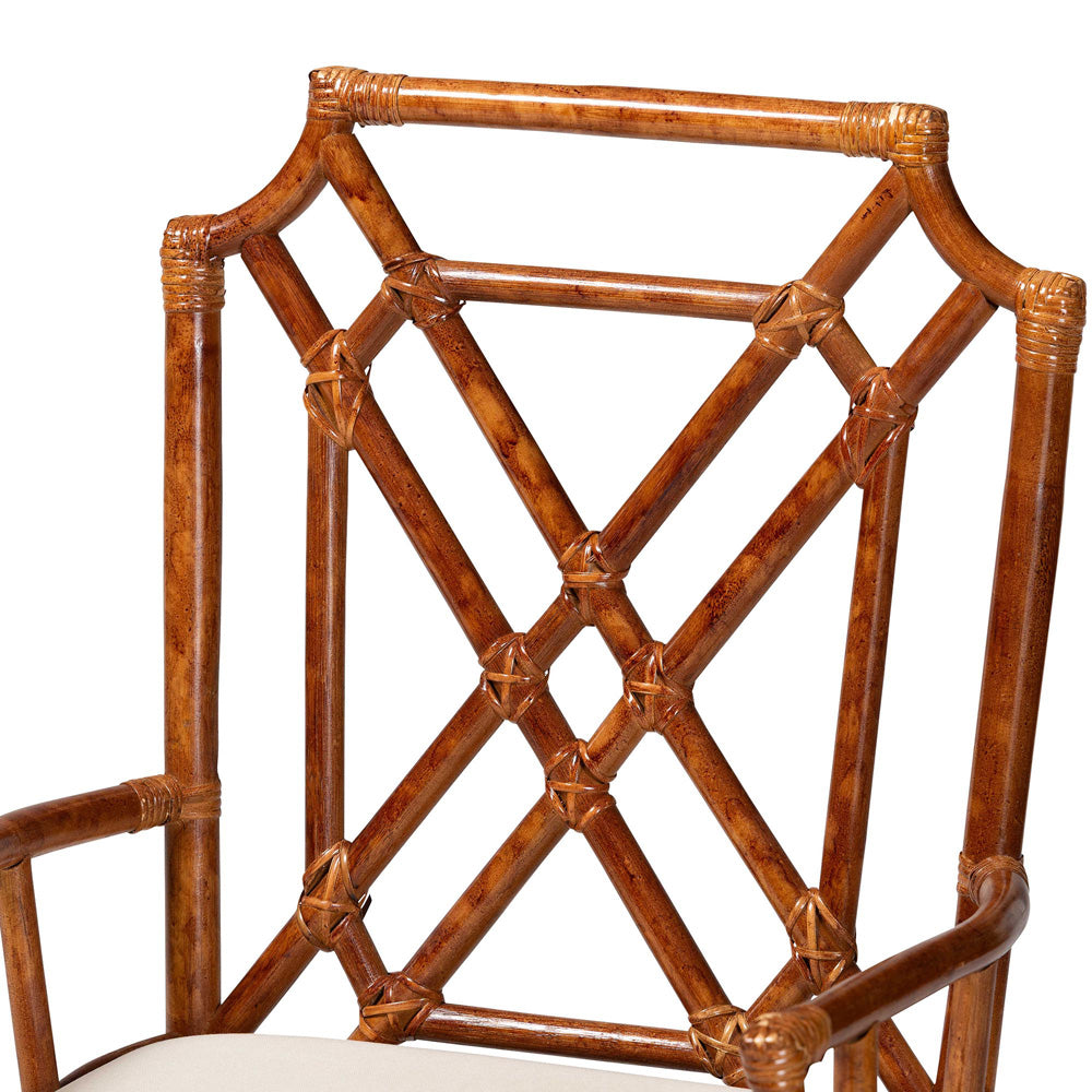 bali & pari - Esmery Dining Chair in Marbled Tortoise Brown/White - WS194-Tortoise Cushion-Rattan-Arm-DC view 5