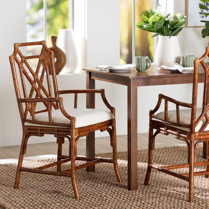 bali & pari - Esmery Dining Chair in Marbled Tortoise Brown/White - WS194-Tortoise Cushion-Rattan-Arm-DC view 8