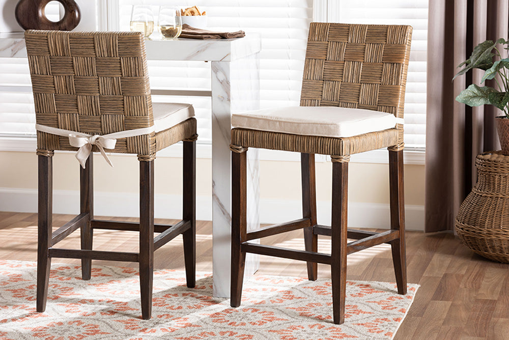 bali & pari - Fatima Counter Stool - Flat Oval-Grey/Mahogany-Cushion-CS view 5